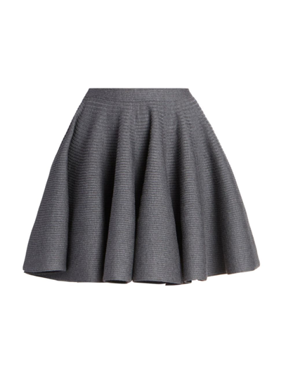 Alaïa Alaia Womens Gris Fonce Ribbed Flared Mid-rise Wool-blend Mini Skirt In Dark Grey