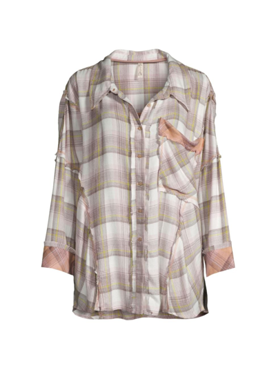 Free People Fallin' For Flannel Oversize Pajama Shirt In Olay And Gren Combo