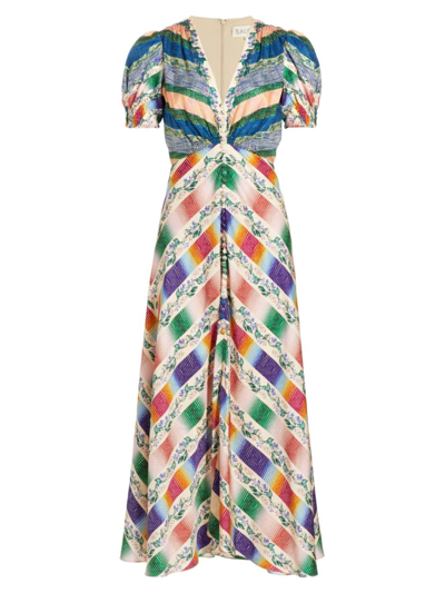 Saloni Women's Lea Chevron Silk Satin Maxi Dress In Multicolor