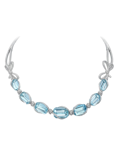 Vanleles Women's Lyla's Bow 18k White Gold, Aquamarine, & 10.593 Tcw Diamond Necklace