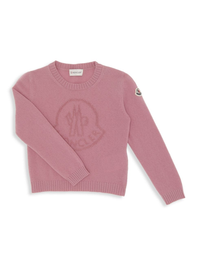 Moncler Kids' Logo Carded Wool Jumper In Bright Pink