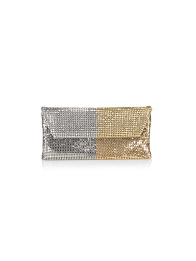 Whiting & Davis Duet Two-tone Crystal Clutch Bag In Pewter Gold