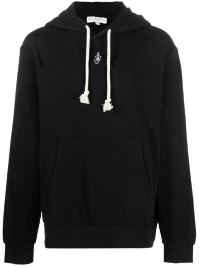 Jw Anderson Logo-embroidered Drawstring Hoodie In Black