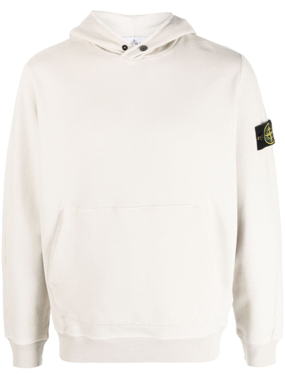 Stone Island Logo-patch Cotton Hoodie In White