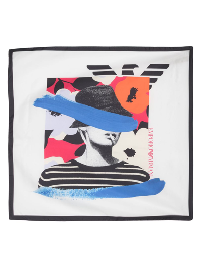 Emporio Armani Graphic-print Silk Scarf In White