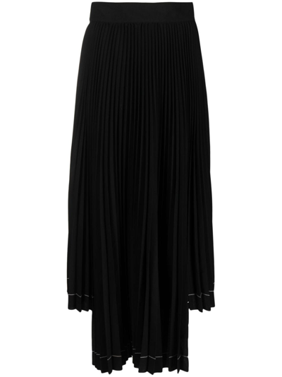 Msgm Pleated Asymmetric Long Skirt In Black