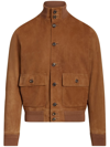 RALPH LAUREN PURPLE LABEL BUTTON-DOWN SUEDE BOMBER JACKET