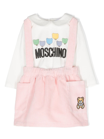 Moschino Kids' Crossover Shoulder-straps Corduroy Skirt In Pink