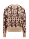 Palm Angels Embroidered Allover Monogram Jacquard Sweater In Beige