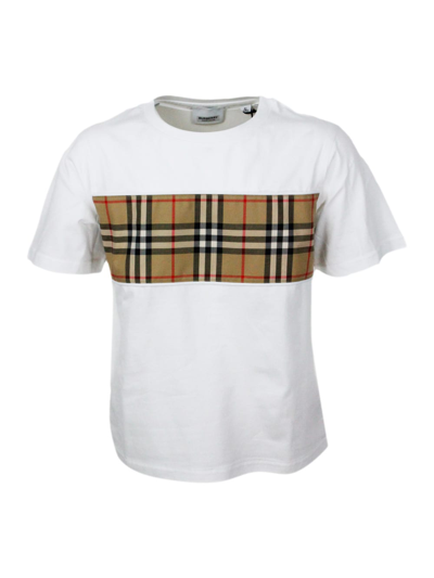 Burberry Kids' T-shirt Con Inserto In Vintage Check In White