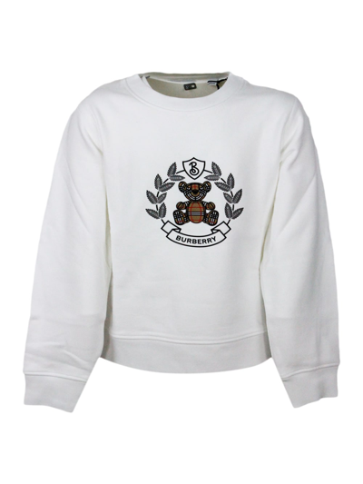Burberry Kids' Crewneck Sweatshirt In Cotton Jersey With Classic Check Teddy Bear Print On The Front In White