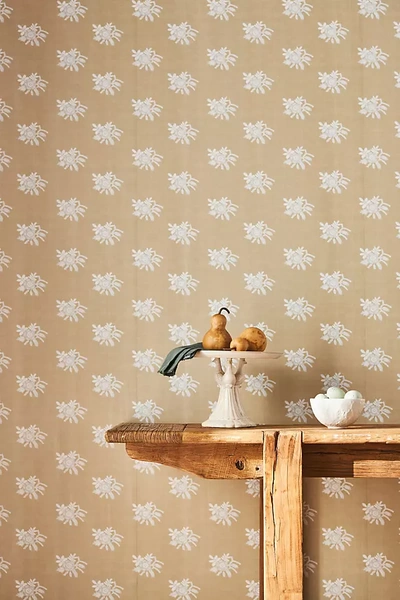 Lingua Franca Crochet Lace Flowers Wallpaper In Beige