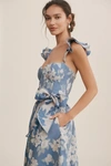 V. Chapman Vera Ruffle-strap Corset Side-slit Midi Dress In Blue