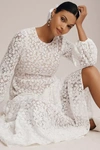 DRESS THE POPULATION LYRA PUFF-SLEEVE TIERED EMBROIDERED GOWN