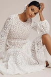 Dress The Population Lyra Semisheer Long Sleeve Gown In White