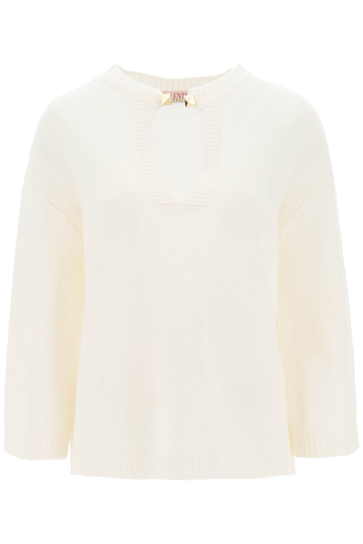 Valentino Garavani Cashmere Sweater With Stud Cufflink In White