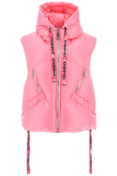 Khrisjoy Oversized Puffer Vest With Hood In Pink