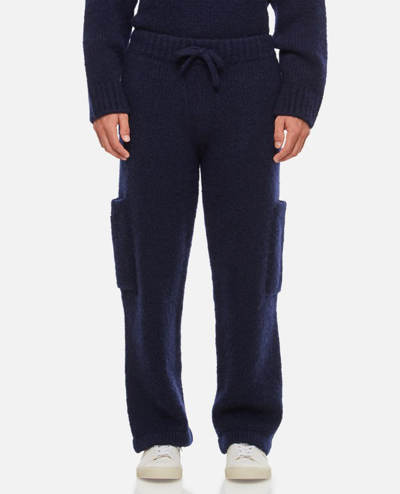 Alanui A Finest Knitted Straight-leg Trousers In Blue