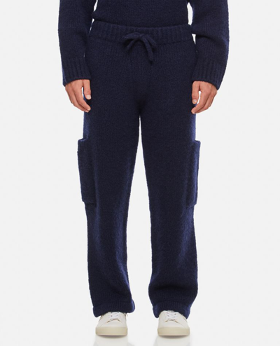 Alanui A Finest Knitted Straight-leg Trousers In Dark Blue