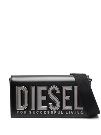 Diesel Logo-lettering Foldover Tote Bag In Black