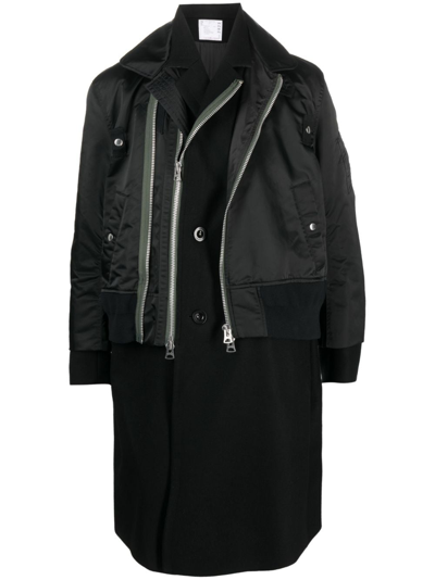 Sacai Hybrid Bomber-style Coat In Black