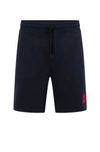 Hugo French-terry-cotton Shorts With Red Logo Label In Dark Blue