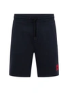 Hugo Boss French-terry-cotton Shorts With Red Logo Label In Dark Blue