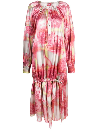 Diesel D-cabir Floral-print Maxi Dress In Pink