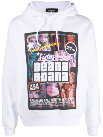 Dsquared2 Deana&dana Print Hoodie In Weiss