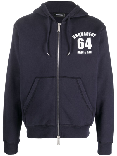 Dsquared2 Logo-print Zip-fastening Hoodie In Blau