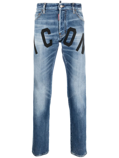 Dsquared2 Icon-print Slim-cut Jeans In Denim