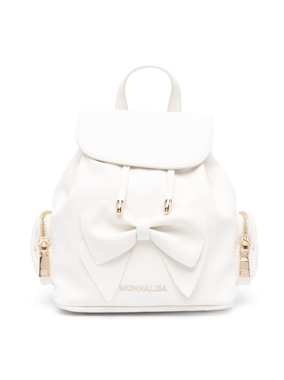 Monnalisa Kids' Logo-lettering Leather Backpack In White