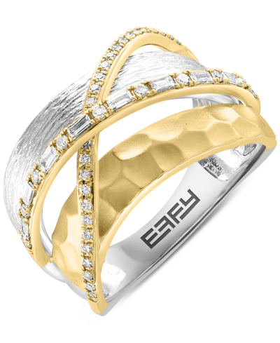 Effy Collection Effy Diamond Round & Baguette Crossover Statement Ring (1/3 Ct. T.w.) In 14k Two-tone Gold In K Two Tone Gold