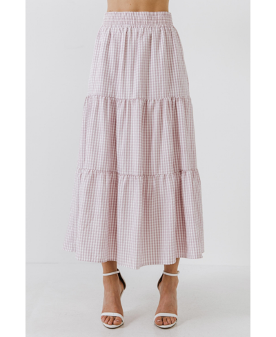 English Factory Picot Stitch Tiered Maxi Skirt In Dusty Rose