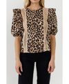 English Factory Women's Leopard Lace Inserted Top In Tan Multi