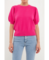 English Factory Puff Sleeve Sweater In Fuchsia