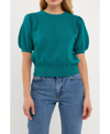 English Factory Short Puff Sleeve Knit Top In Emerald