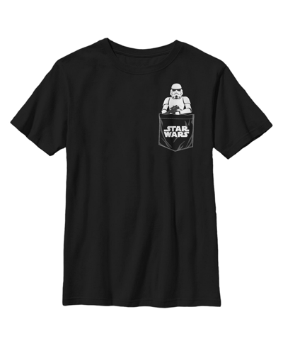 Disney Lucasfilm Boy's Star Wars: A New Hope Stormtrooper Faux Pocket Logo Child T-shirt In Black