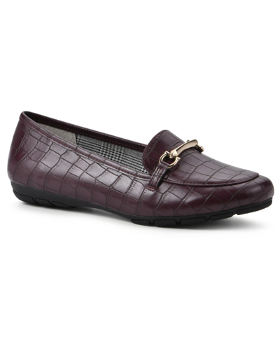 Cliffs By White Mountain Women's Glowing Loafer Flats In Burgundy Croco Print- Polyurethane