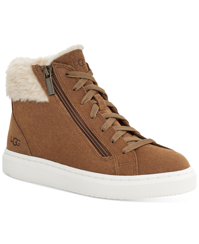 Ugg Women's Alameda Mid Plush-cuff Lace-up Zip Booties In Chestnut