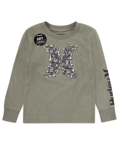 Hurley Big Boys Icon Ripper Long Sleeve T-shirt In Army Heather