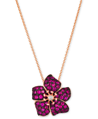Le Vian Passion Ruby (1 Ct. T.w.) & Nude Diamond Accent Flower Pendant Necklace In 14k Rose Gold, 18" + 2" E In Strawberry Gold