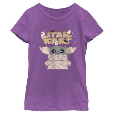Disney Lucasfilm Girl's Star Wars: The Mandalorian Halloween Grogu Pumpkin Peek Child T-shirt In Purple Berry