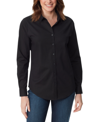 Gloria Vanderbilt Amanda Womens Collared Fitted Button-down Top In Black Lurex Embellished