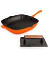 BERGHOFF NEO ENAMELED CAST IRON 2 PIECE GRILL PAN AND STEAK PRESS SET
