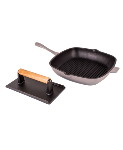 Berghoff Neo Enameled Cast Iron 2 Piece Grill Pan And Steak Press Set In Gray