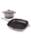 BERGHOFF NEO ENAMELED CAST IRON 3 PIECE COVERED DUTCH OVEN AND GRILL PAN SET