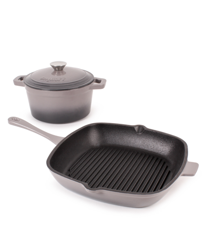 Berghoff Neo Enameled Cast Iron 3 Piece Covered Dutch Oven And Grill Pan Set In Gray