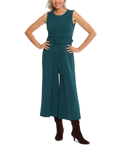 London Times Women's Jewel Neck Belted Cropped Jumpsuit In Deep Teal