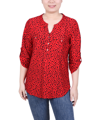 Ny Collection Women's Long Tab-sleeve Top With Pockets In Ski Patrol Icemoon